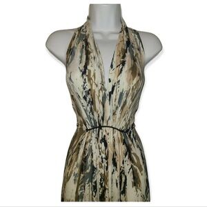 Sleeveless Printed Halter Dress in Cream & Brown